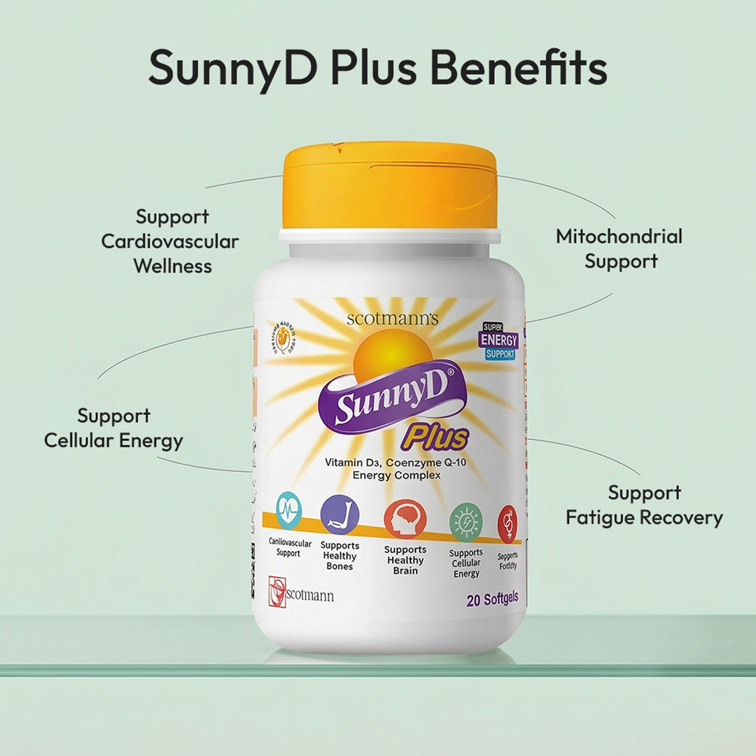 Scotmann’s SunnyD Plus Vitamin D3 & Coenzyme Q10 - 20 Softgels