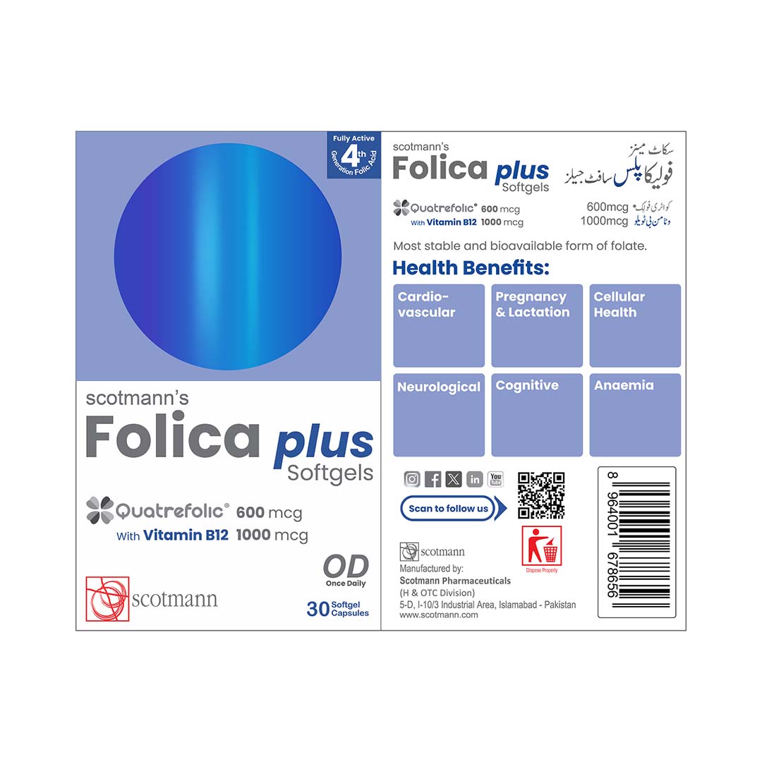 Scotmann’s Folica Plus Quatrefolic & Vitamin B12 - 30 Softgels