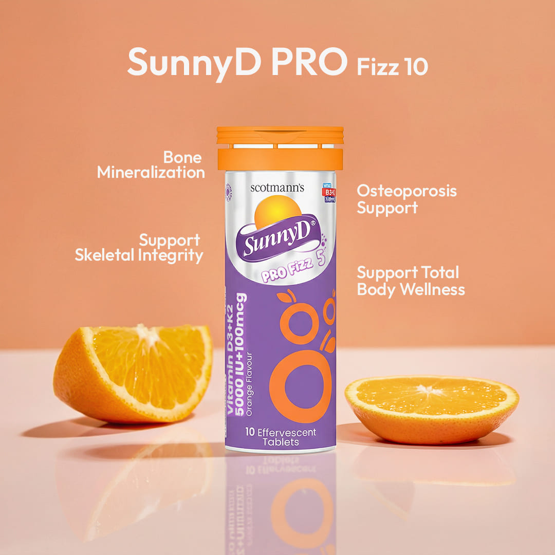 Scotmann's SunnyD PRO Fizz 5 - Vitamin D3 & K2 - 10 Effervescent Tablets