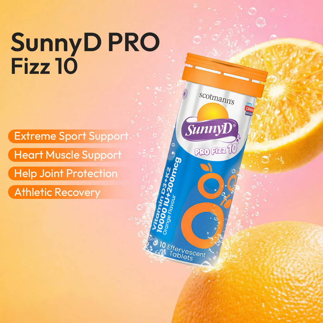 Scotmann's SunnyD PRO Fizz 10 - Vitamin D3 & K2 - 10 Effervescent Tablets