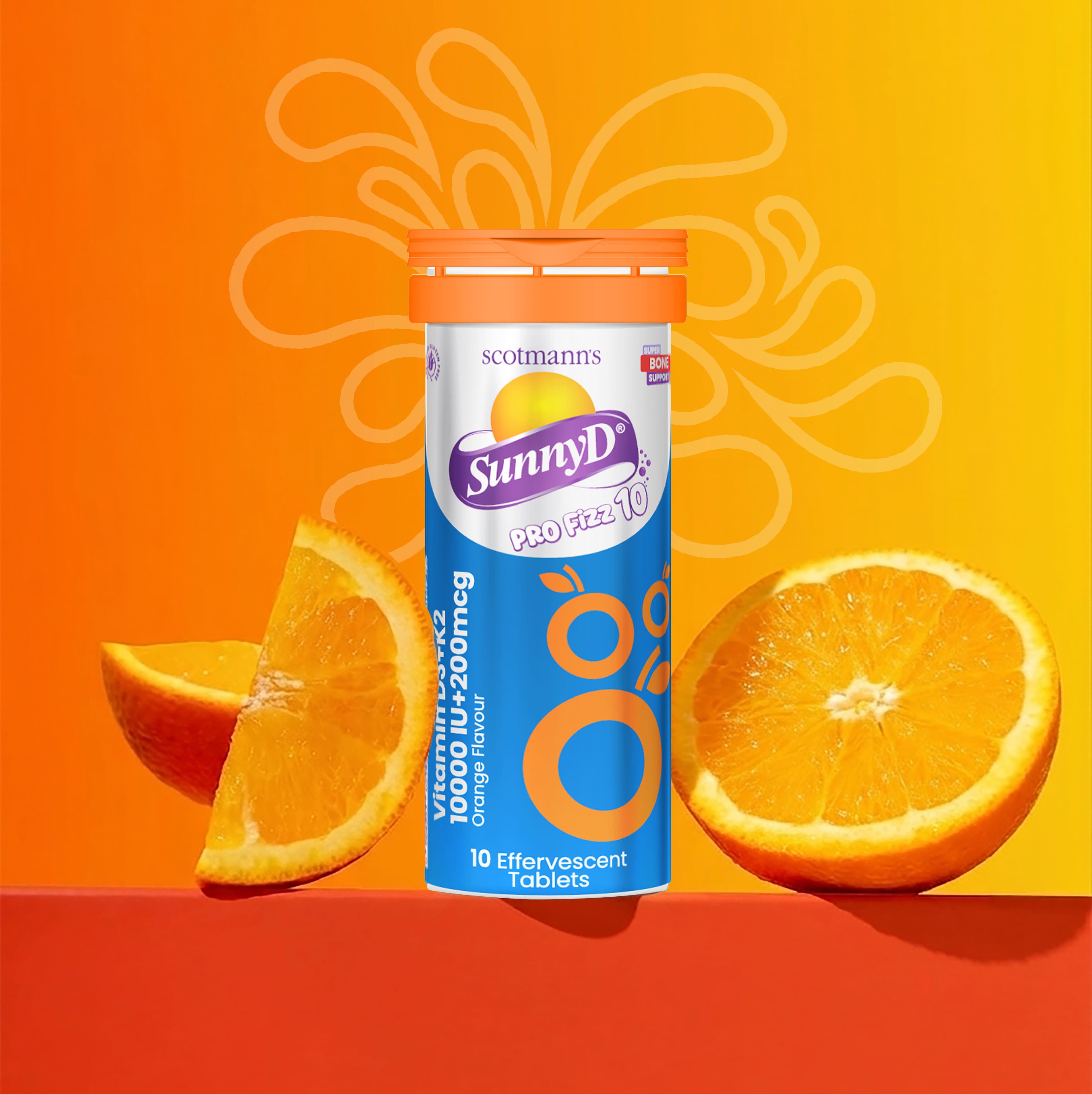 Scotmann's SunnyD PRO Fizz 10 - Vitamin D3 & K2 - 10 Effervescent Tablets