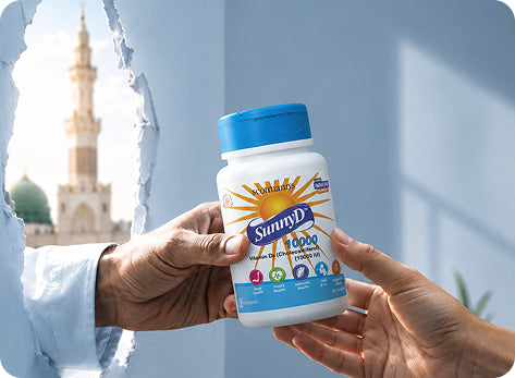 Adult taking a vitamin D3 softgel with a fat-containing meal for absorption