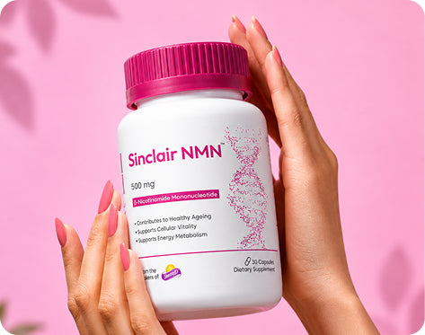 Sinclair NMN 500mg capsules bottle on a light background