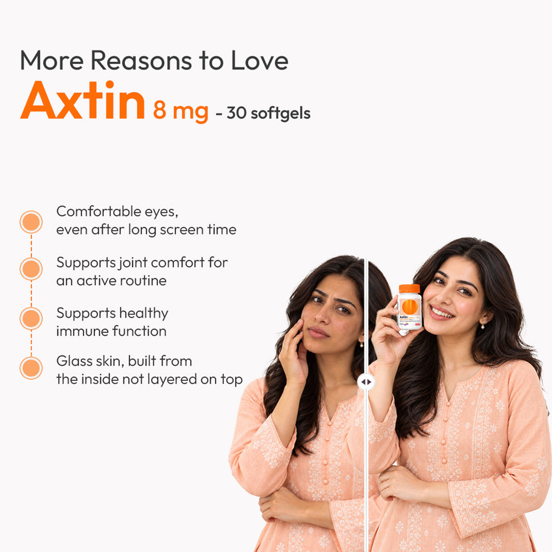 Scotmann's Axtin 8mg antioxidant supplement features infographic highlighting astaxanthin formulation and quality