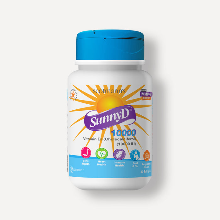 Scotmann's SunnyD 10000 Vitamin D3 10,000 IU supplement bottle