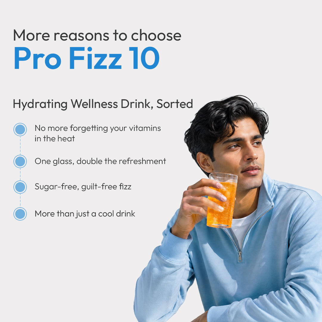 Scotmann's SunnyD Pro Fizz 10 effervescent supplement features and formulation infographic