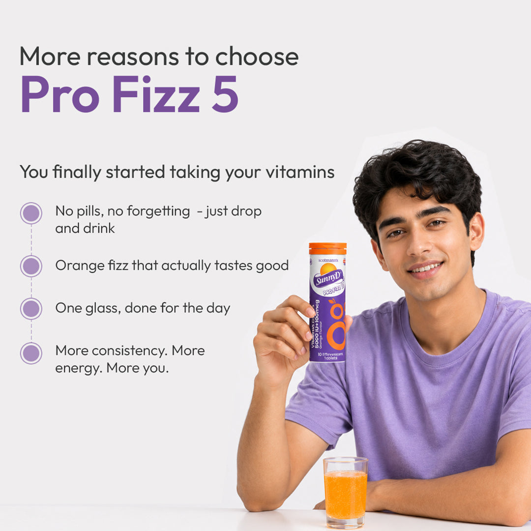 Scotmann's SunnyD Pro Fizz 5 effervescent tablets features and product quality infographic