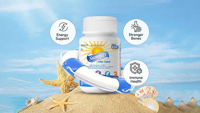 SunnyD PRO 10000 Vitamin D3 and K2 supplement product section image.