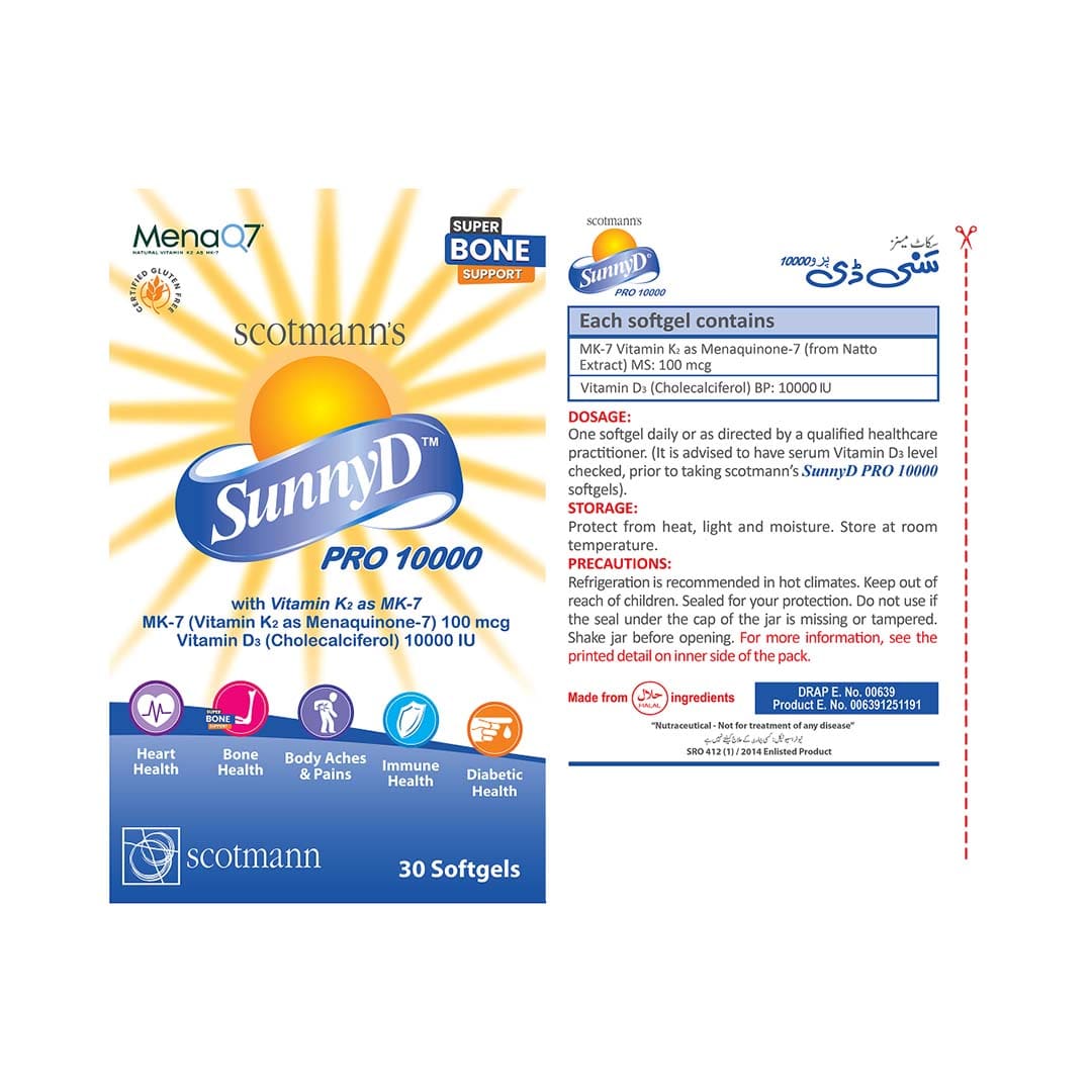 Scotmann's SunnyD supplement packaging with branding and product details on a white background