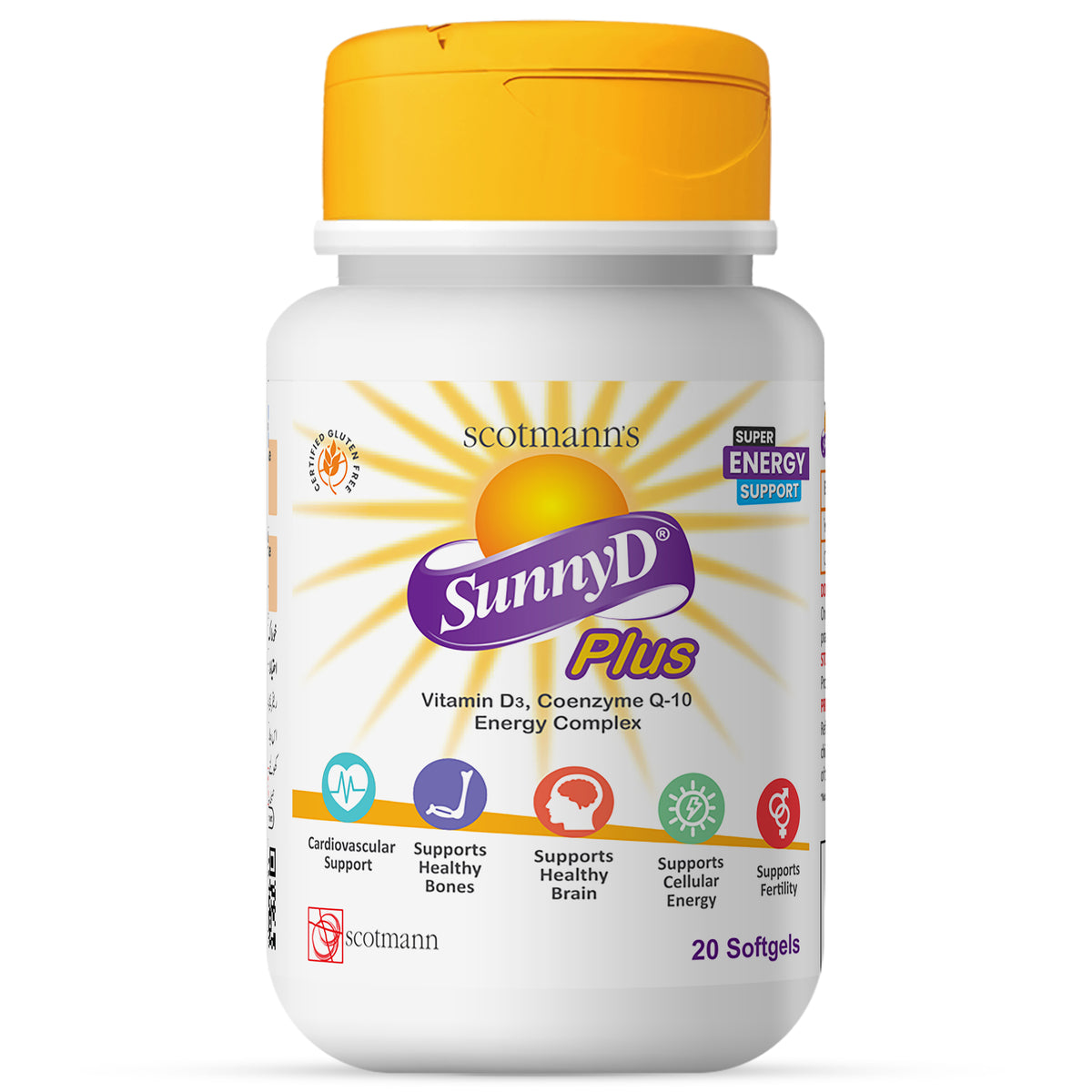 Scotmann’s SunnyD Plus Vitamin D3 & Coenzyme Q10 - 20 Softgels