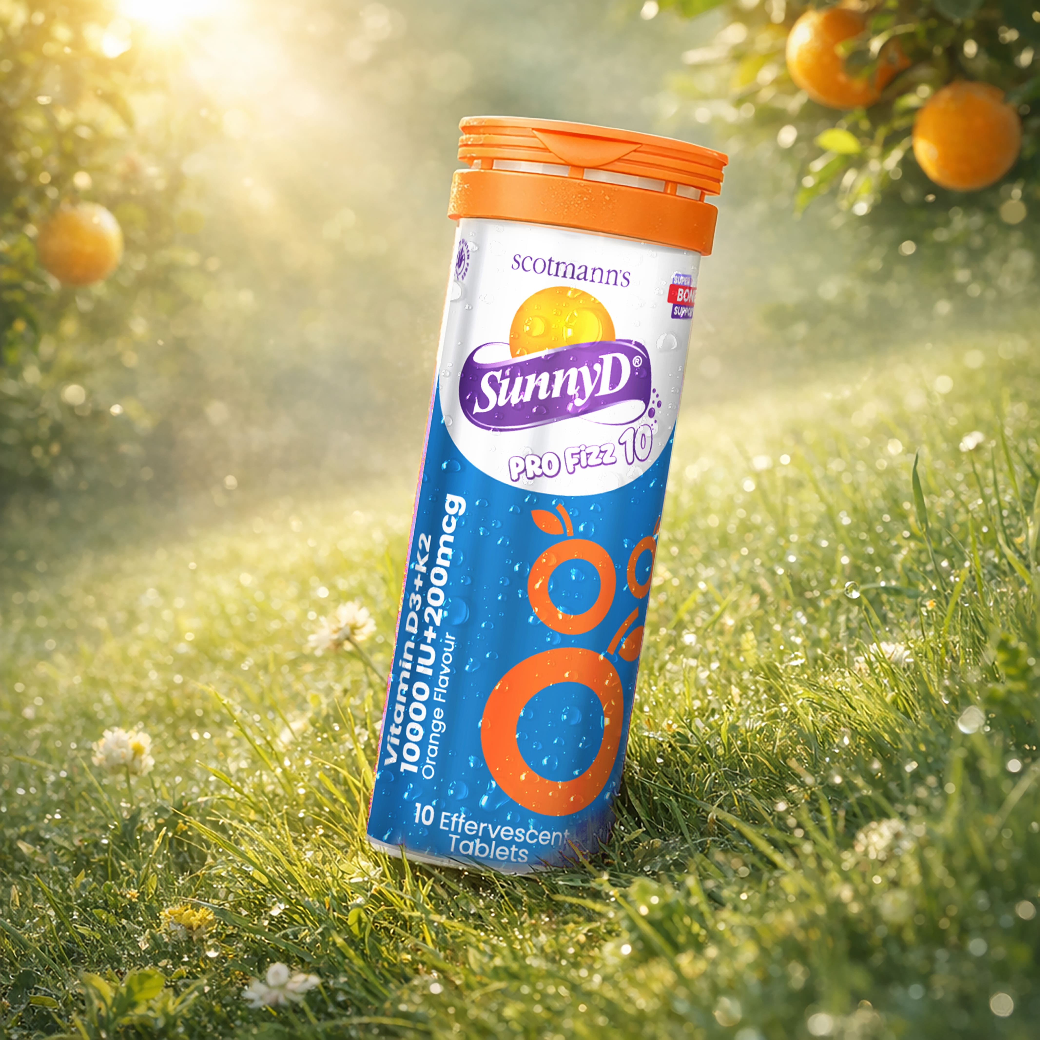 Scotmann's SunnyD PRO Fizz 10 - Vitamin D3 & K2 - 10 Effervescent Tablets