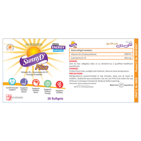 Scotmann’s SunnyD Plus Vitamin D3 & Coenzyme Q10 - 20 Softgels