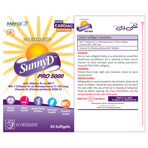 Scotmann’s SunnyD PRO 5000 Vitamin D3 & K2- 30 Softgels